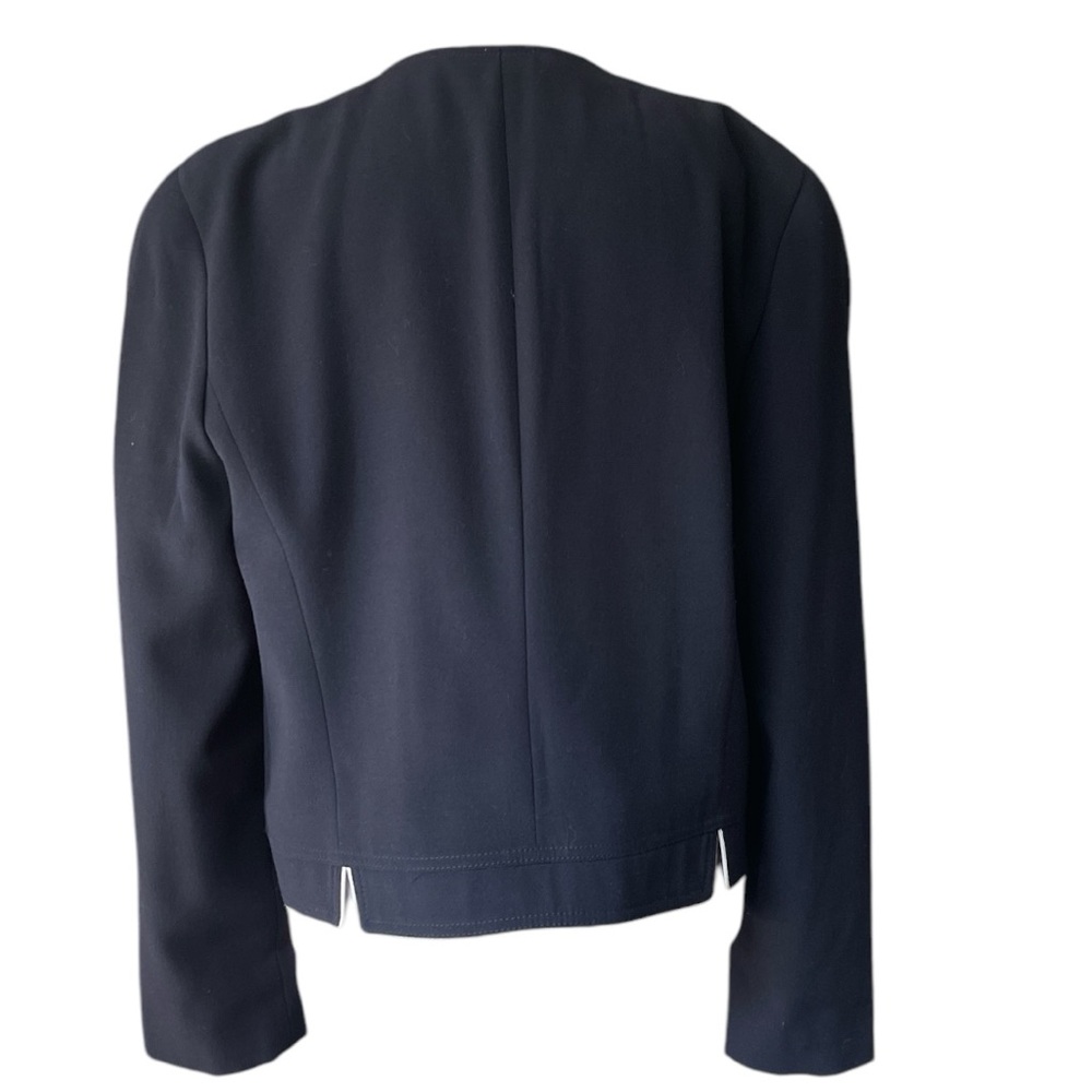 Louis Féraud Cropped Wool Jacket Indigo White Trim Minimalist Chic - Picture 4 of 9